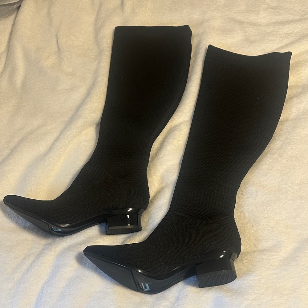 Pashion Coal black knee high knit boot